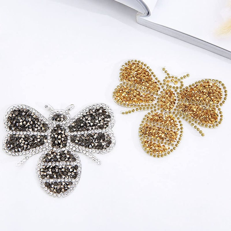Yazon 4pcs Crystals Bee Patches Iron on Rhinestone Appliques Patch Transfer - Image 2